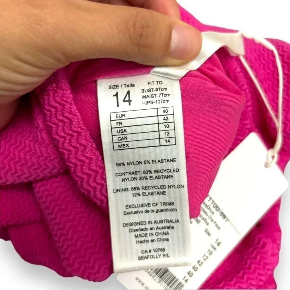 NWT Sea Folly Fuchsia Rose Pink Sea Dive Bandeau One Piece Swimsuit Size 10 (US)